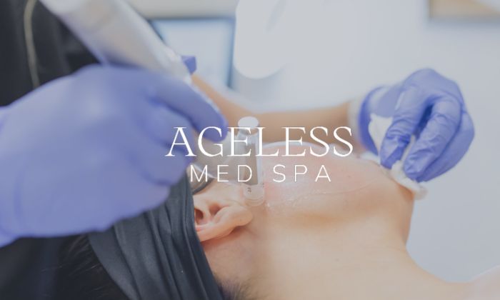 Clean, professional medical spa treatment room with neutral tones at Ageless Med Spa in Katy